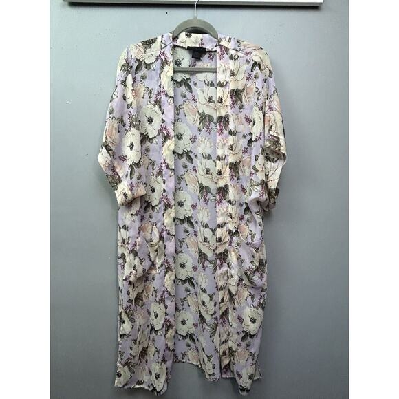 Steve Madden Purple‎ Floral Sheer Kimono Womens One Size Pockets Long Line - Picture 1 of 7